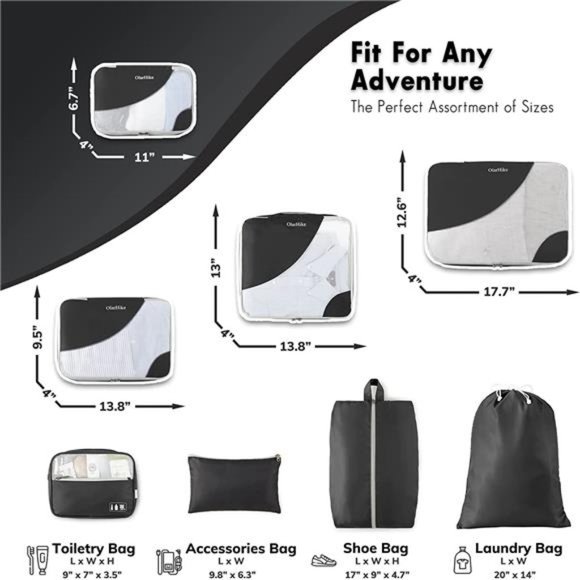 8 Set Packing Cubes for Travel, Luggage Organizer Bags Travel Accessories Travel - Picture 3 of 6